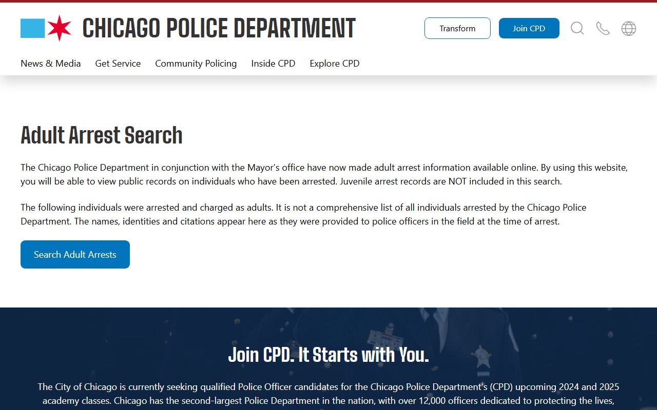 Chicago adult arrest search portal for jail mugshots lookup