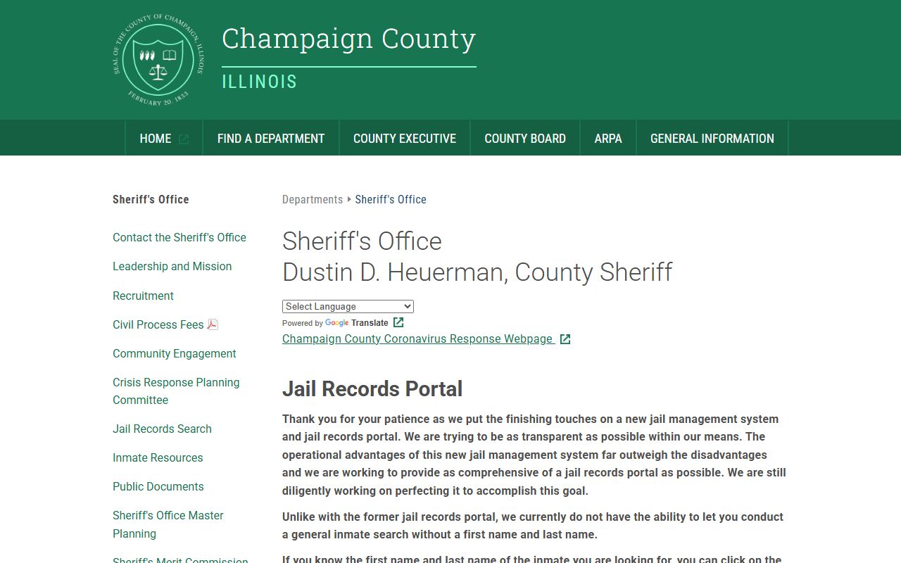 Champaign County inmate lookup tool for jail mugshots