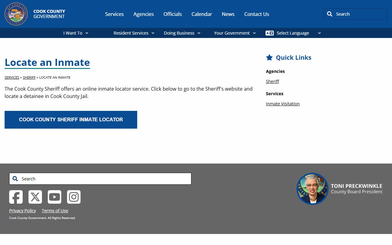 Cook County inmate locator for jail mugshots search
