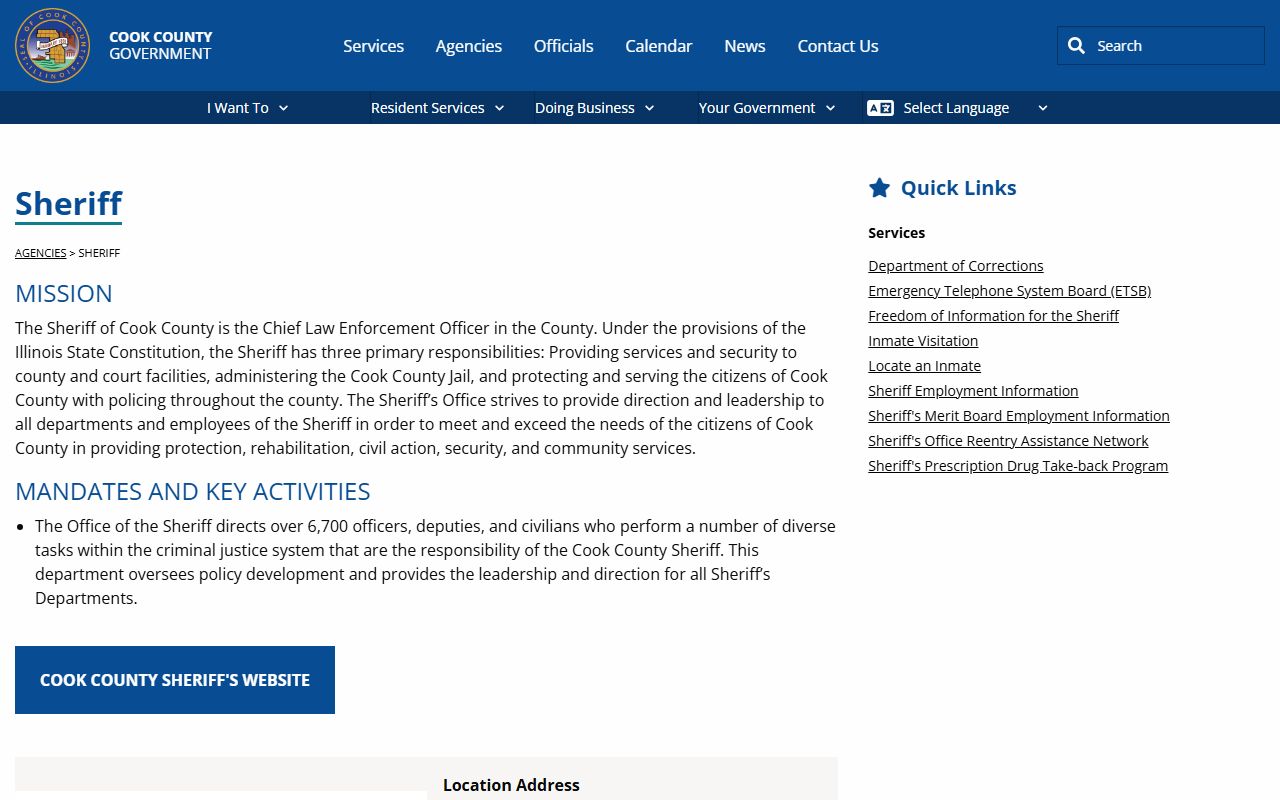 Cook County Sheriff's Office website for jail mugshots