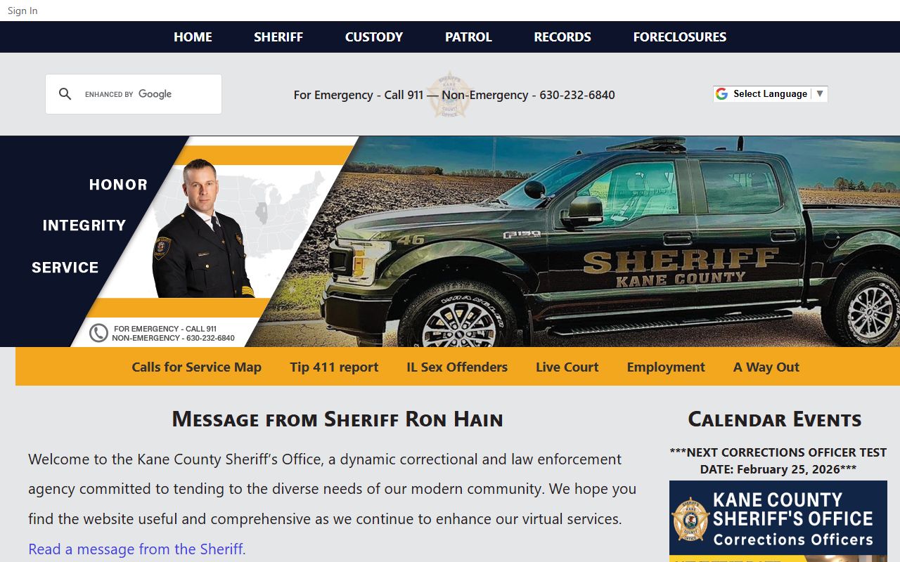 Kane County Sheriff's Office website for jail mugshots