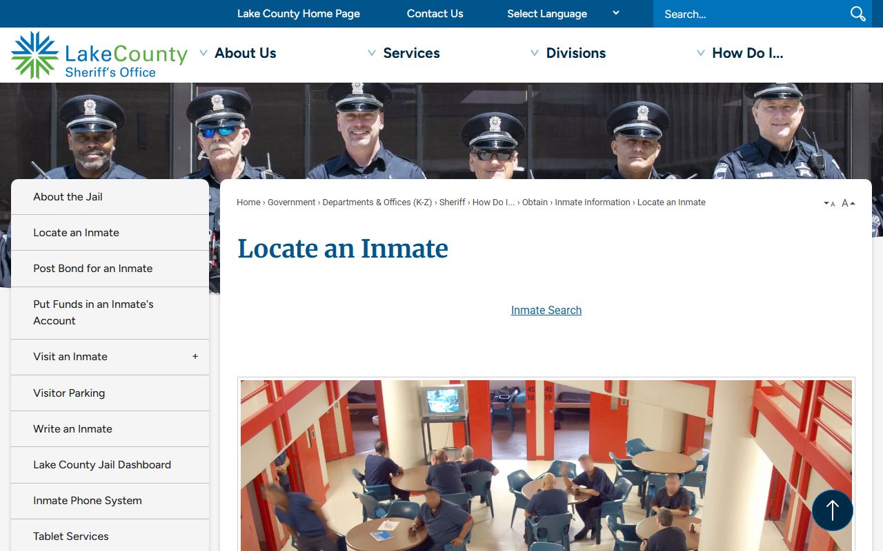 Lake County locate an inmate search tool for jail mugshots