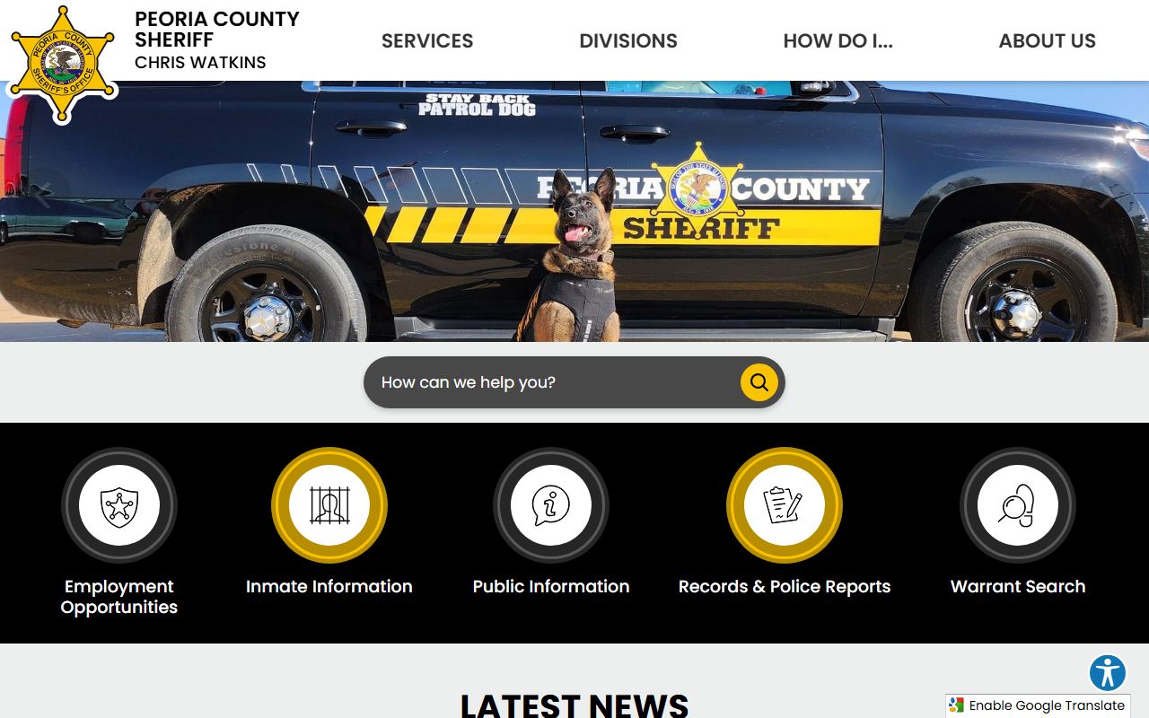 Peoria County Sheriff's Office website for jail mugshots