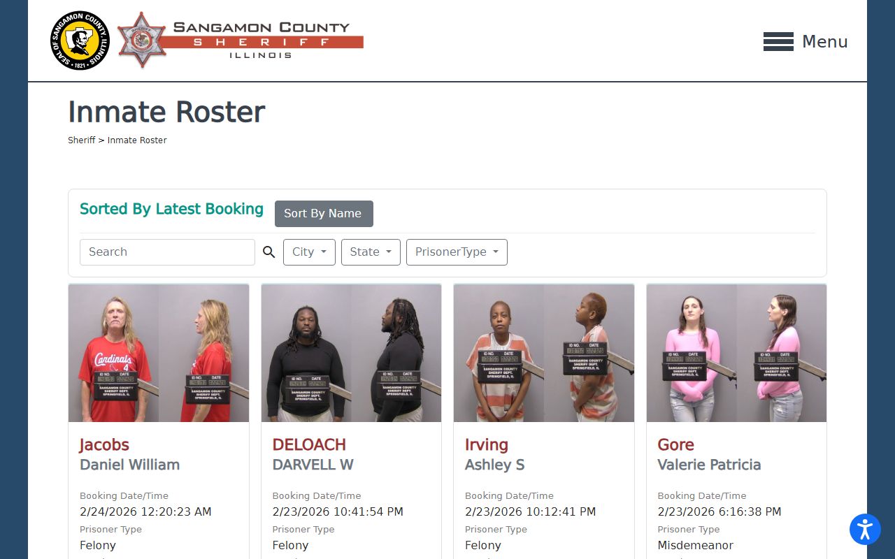Sangamon County inmate roster for jail mugshots lookup