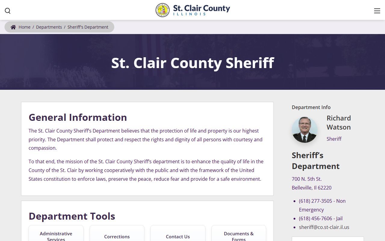 St. Clair County Sheriff's Department website for jail mugshots
