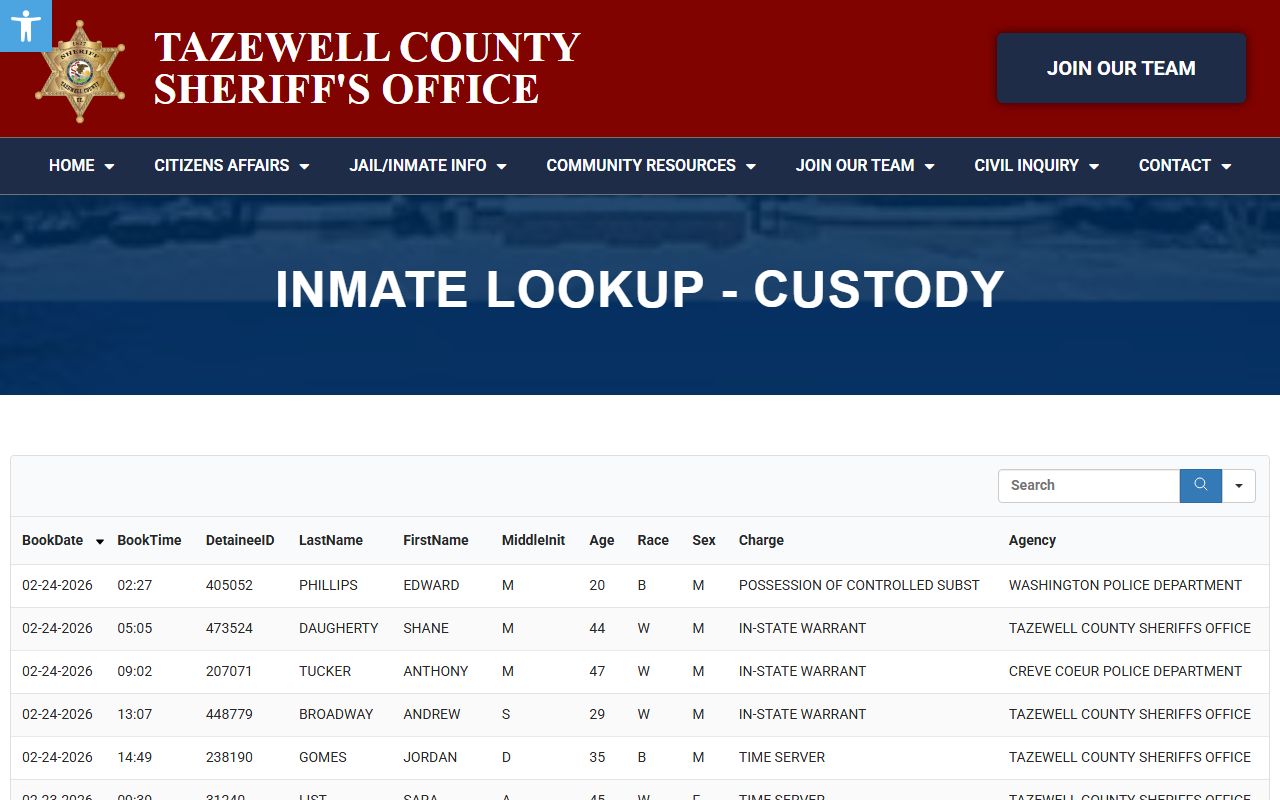 Tazewell County inmate lookup tool for jail mugshots search