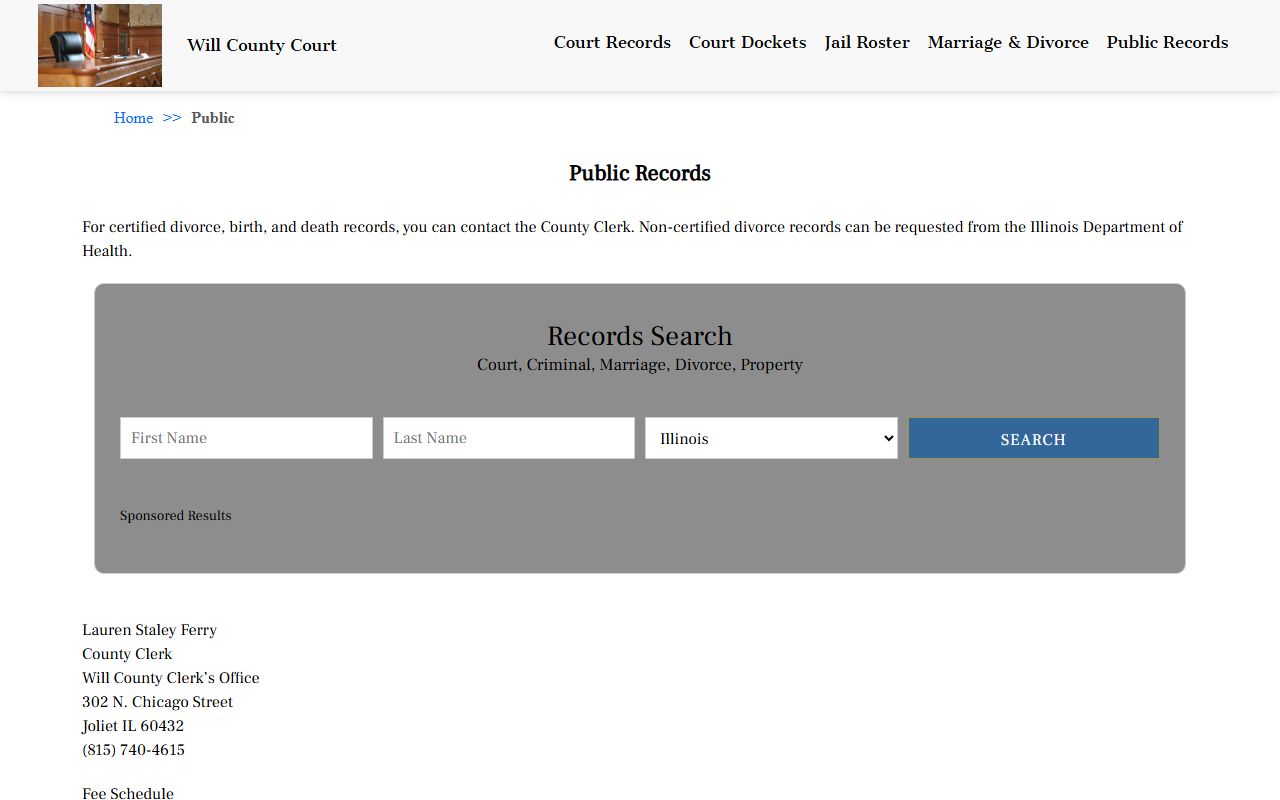 Will County public records request page for jail mugshots