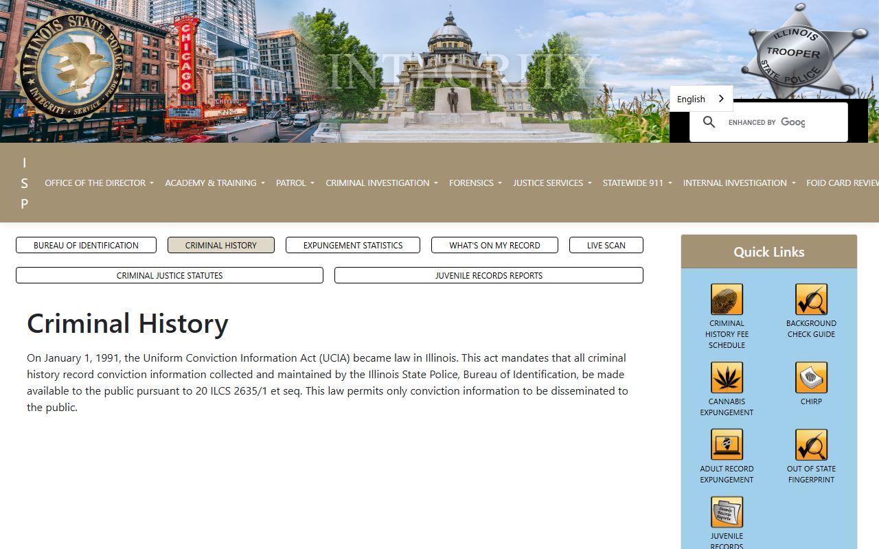 Illinois State Police criminal history information page related to jail mugshots